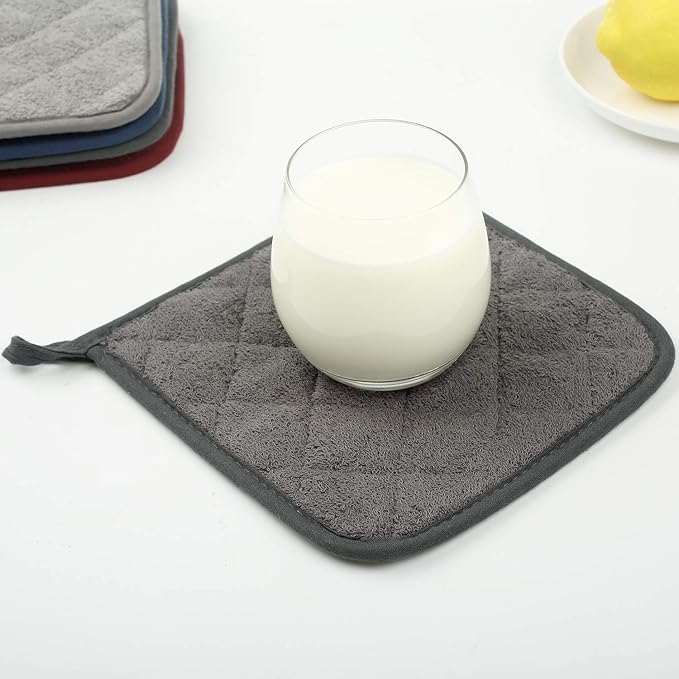 Lifaith Pot Holders for Kitchen, 100% Cotton Terry Pot Holder Set of 5, Heat Resistant Hot Pads for Cooking, Baking, Hot Dishes and Countertop Protection, Mineral Gray