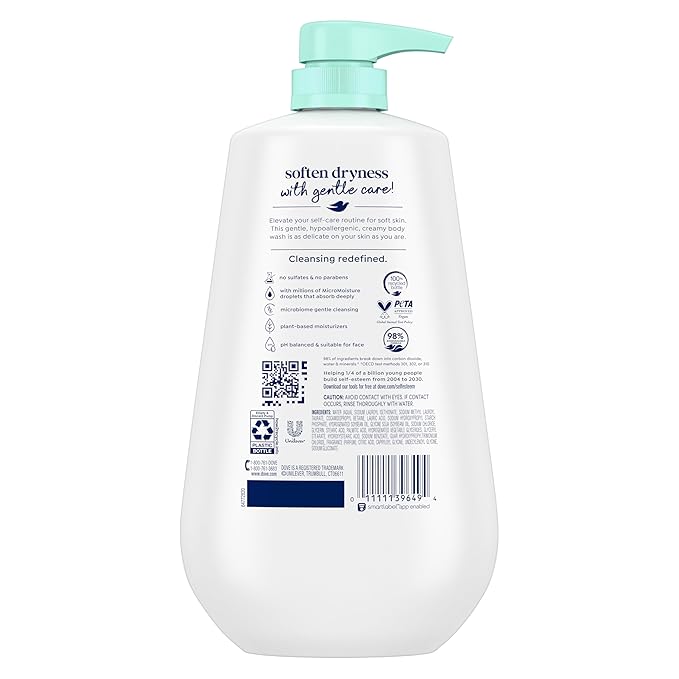 Dove Body Wash 3 Count Sensitive Skin For 24hr Lotion-Soft Skin Moisturizing Skin Cleanser Gentle Hypoallergenic Formula with No Sulfates No Parabens