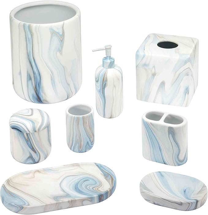 Avanti Linens - Wastebasket, Resin Accessories, Guest Bathroom Essentials (Waves Collection, Blue)