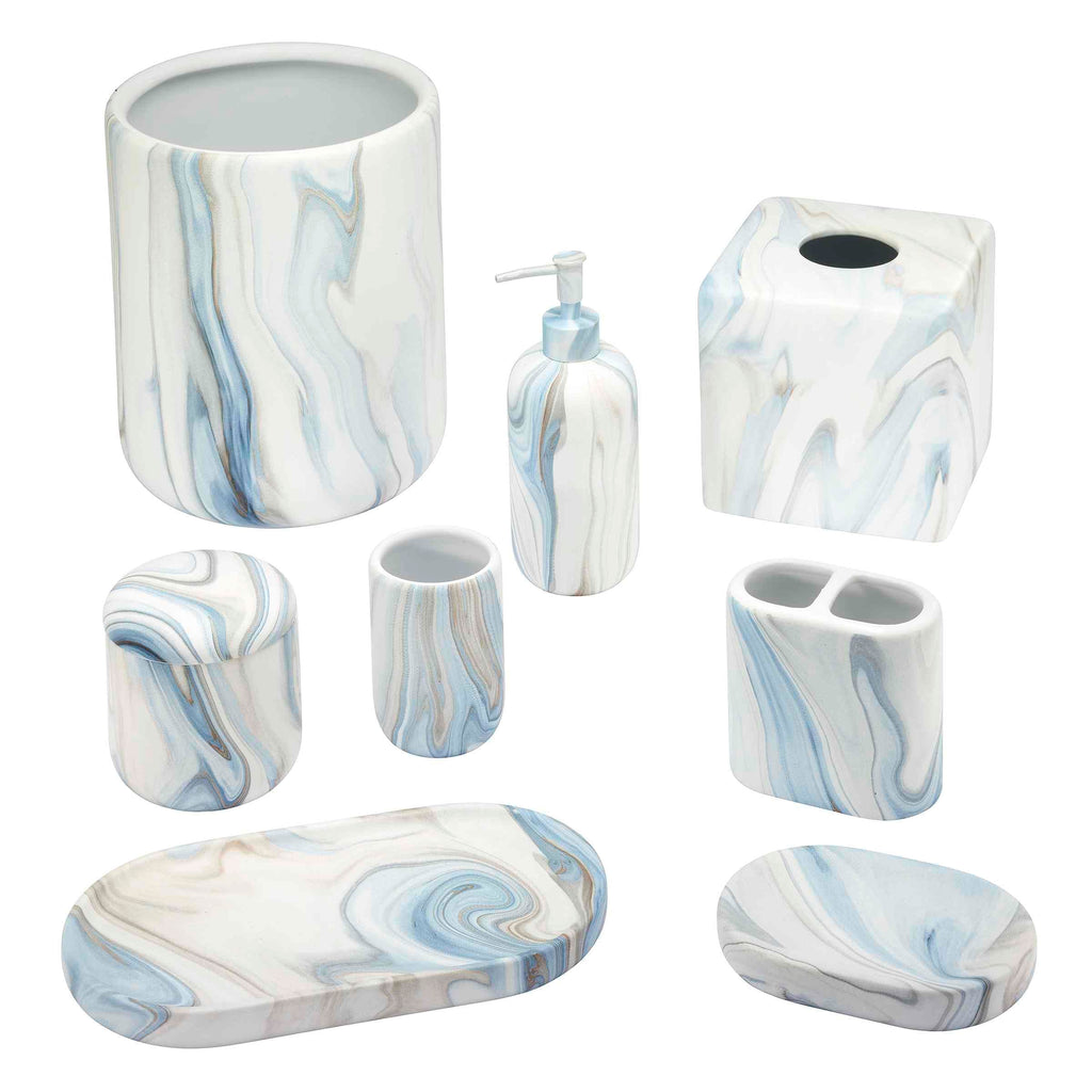 Avanti Linens - Wastebasket, Resin Accessories, Guest Bathroom Essentials (Waves Collection, Blue)