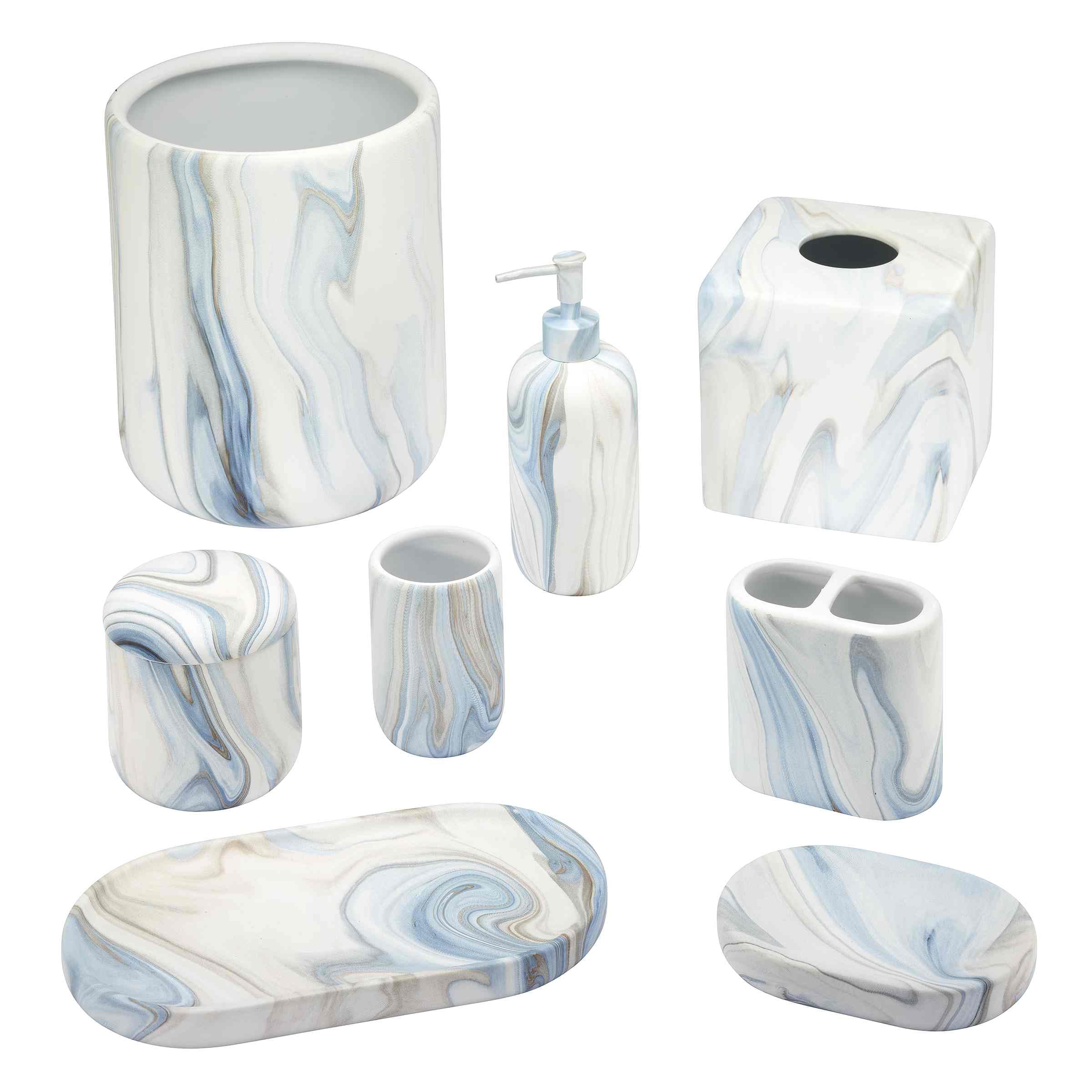Avanti Linens - Wastebasket, Resin Accessories, Guest Bathroom Essentials (Waves Collection, Blue)