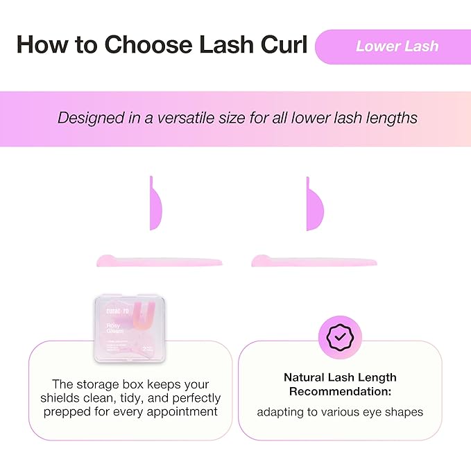 Curacoro Lower Lash Lift Shields, 4 Pcs Self-Adhesive Silicone Pads