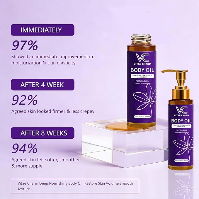 LJOQM Body Firming Oil for Crepey Skin Repair, Luxury Cold-Pressed Body Oil for Skin Tightening & Deep Hydration, Blend of Jojoba, Almond & Coconut Oil for Smooth Skin, 3.4 fl oz
