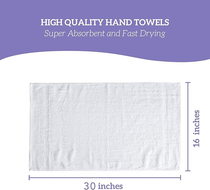 GREEN LIFESTYLE Dobby Border Towel 16x30 100% Ring Spun Cotton Soft and Plush Crisp Highly Absorbent White Hand Towel Ideal for Home, Gym, Spa (Pack of 120)