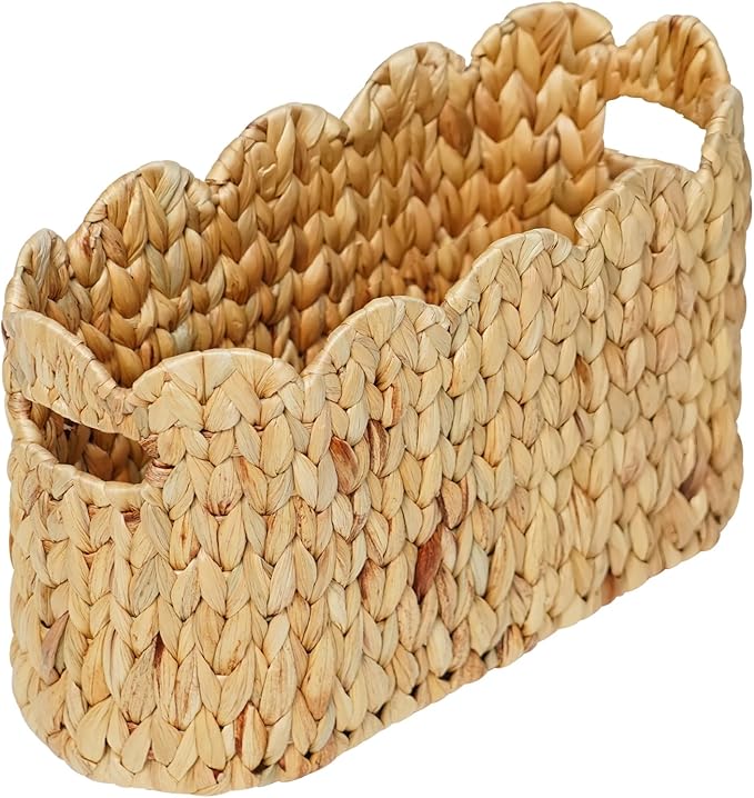 Coeusy Toilet Paper Storage Basket,Scalloped Wicker Basket for Bathroom Organizers and Storage,Hand-Woven Rattan Bathroom Decor Accessories,Natural Water Hyacinth