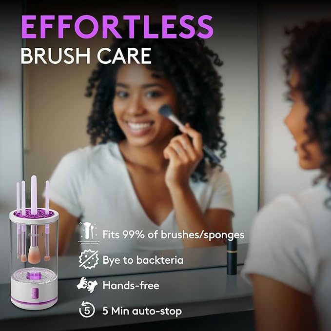 EITABEL Makeup Brush Cleaner machine, 2 in 1 Makeup Brush Cleanser & Washer, 7000 RPM High-Speed Deep Cleaning, Portable Automatic Cosmetic Brush Cleaner for Foundation Brush Sponge, White