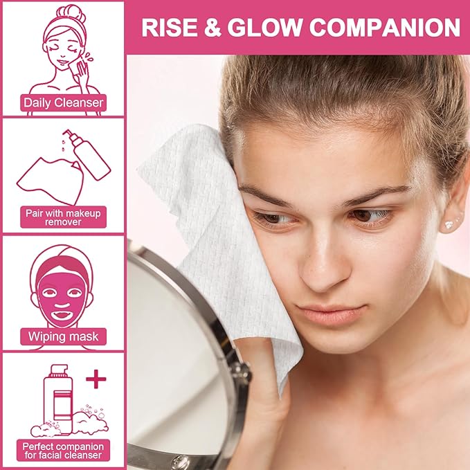 FACEMADE 50 Count (Soft Pack) Disposable Travel Towels, Ultra Thick Face Towels Disposable, Clean Facial Towels for Makeup Remover, Skincare, USDA Certified 100% Biobased