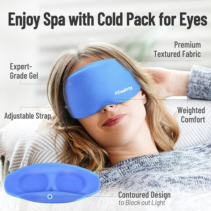 Cooling Eye Mask for Puffy Eyes, Ice Eye Pack After Surgery Relief - Reuable Cold Compress for Dry Eye - Comfortable Perfect Fit Gel Sleep Mask, Deep Blue of 3D
