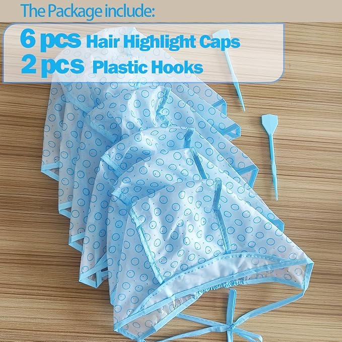 6 Pcs Frosting caps for highlighting hair with 2 Pcs Hooks