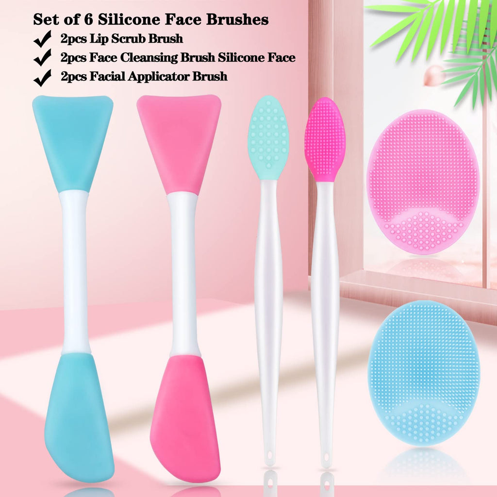 6pcs Silicone Face Brush Set, 2PCS Silicone Face Applicator Brush, 2PCS Exfoliating Lip Brush and Silicone Face Cleaning Brushes Pad,Blackhead Face Exfoliator Skin Care Tool for Women Men