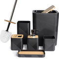 CERBIOR Bathroom Accessories Set 6 Piece Bamboo Bath Ensemble Includes Soap Dispenser, Toothbrush Holder, Toothbrush Cup, Soap Dish for Decorative Countertop and Housewarming Gift (Black)