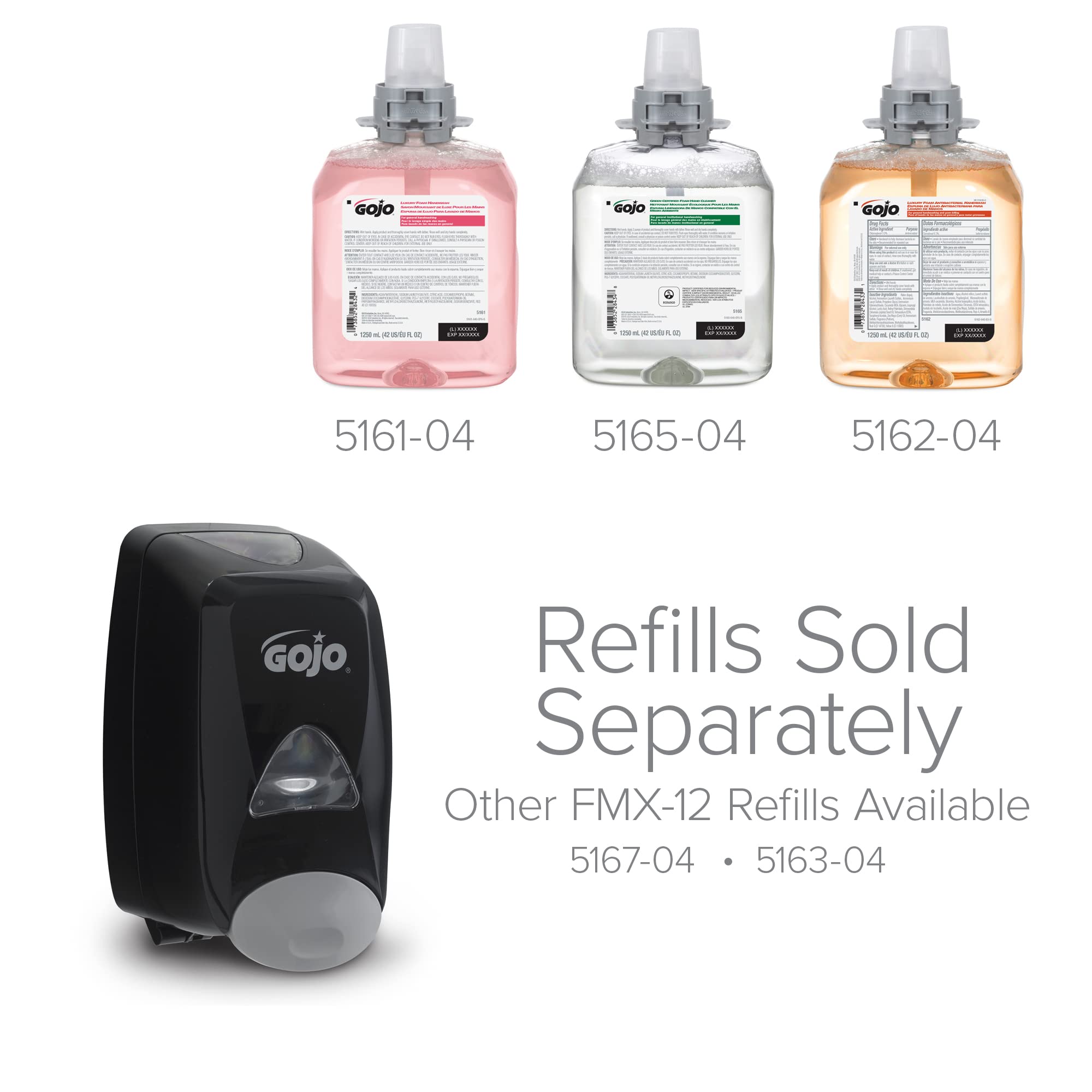 GOJO FMX-12 Push-Style Foam Soap Dispenser, Black, 1250 mL - 5155-06