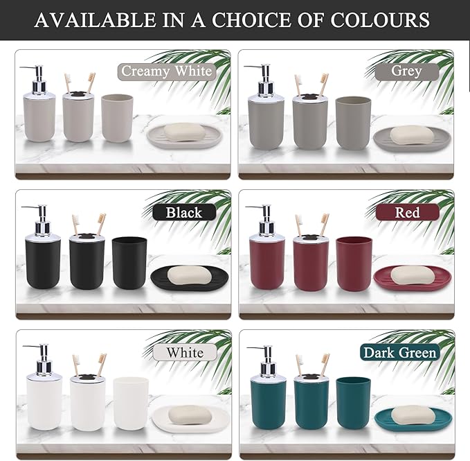LGURT Matte Black Bathroom Accessories Set, 4-Piece Plastic Black Bathroom Organizer with Soap Dispenser, Toothbrush Holder, Rinse Cup & Soap Dish, Classic Black Bathroom Decor