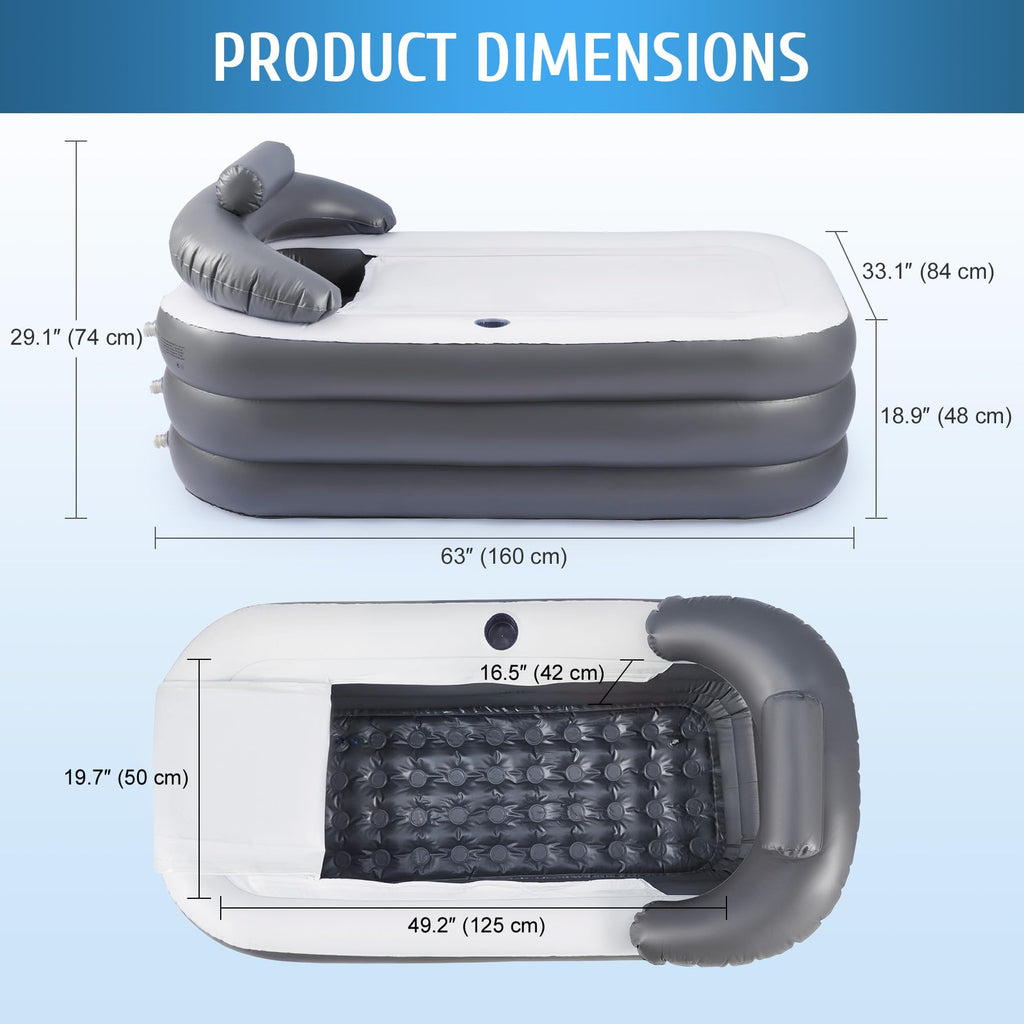 CO-Z Inflatable Bathtub With Electric Air Pump, Portable Tub With Blow Up Bath Pillow Cover, Drainage Cup Holder, Foldable Outdoor Freestanding Tub for Adults, Gray