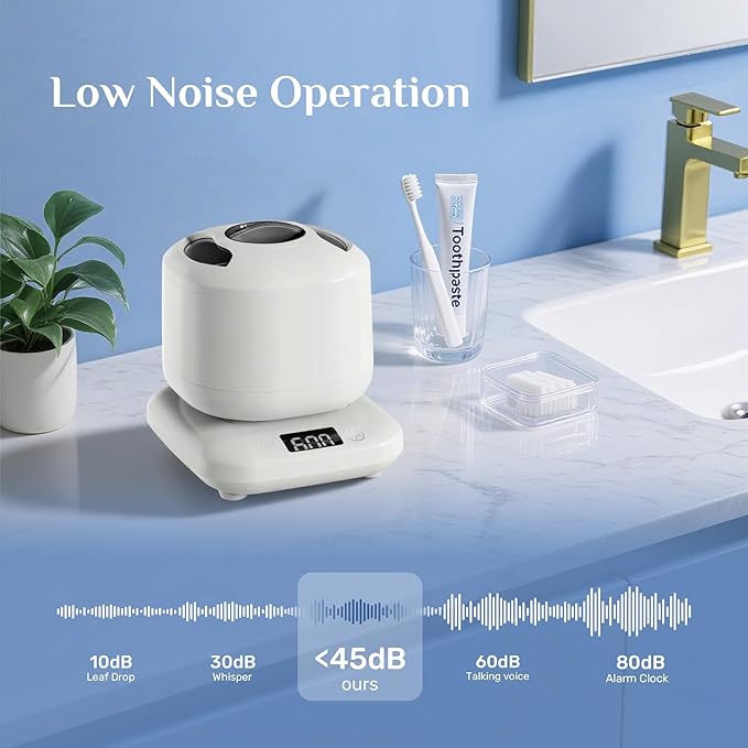 Ultrasonic Jewelry Cleaner Machine with Purifying Light, Detachable Retainer Cleaner for Jewelry, Retainers, Dentures, 42kHz Ultrasonic Cleaner with 3 Modes, Waterproof, for family, White