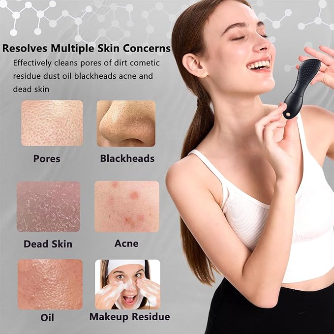 PeaKalo Silicone Face Scrubber Black Head Remover for Face- Appliances for Removing Make-up for Deep Cleansing Blackhead Remover Tools Face Spatula Makeup Removal Washing Brushes Pore Cleaner (Black)