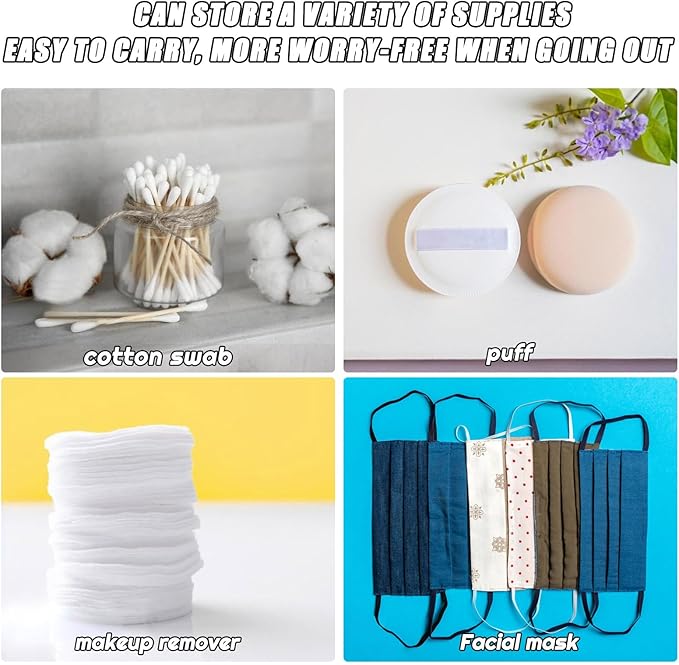 4 Pcs Portable Travel Cotton Pad Holder, Swab Dispenser, Qtip Case, Cosmetic Sponge Storage Box, Pink & Blue