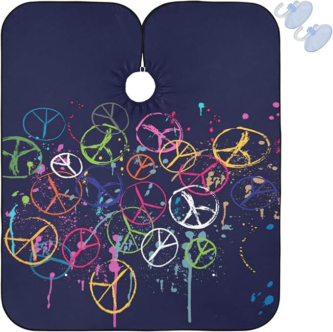 visesunny Barber Cape Colorful Peace Pattern Doodle Polyester Hair Cutting Salon Cape Apron Anti-Static Haircut Water-Resistant Shaving Cloth Beard Shaving Bib Hairdressing Cape