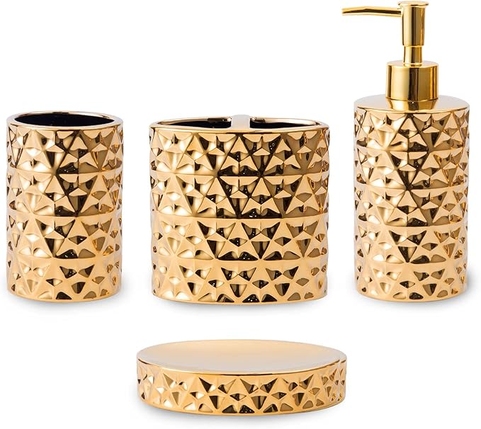 Goldenr Ceramic Bathroom Accessories Set Complete, Modern Decor,4PCS