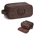 Travel Toiletry Bag For Mens PU Leather Engraved Initials (Dark Brown Q)