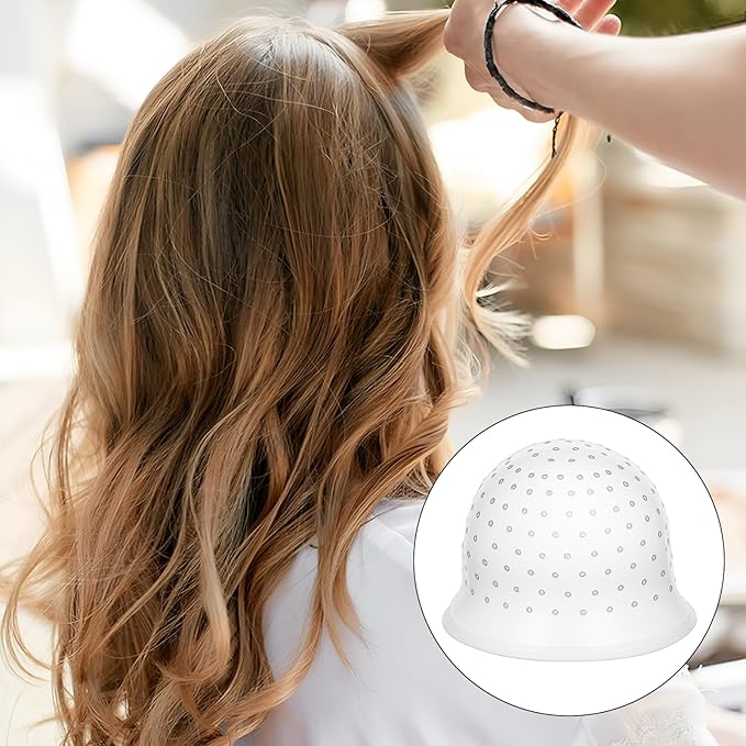 5PCS Highlighting Cap for Hair, Professional Silicone Hair Coloring Tools with Brushes Reusable Hairdressing Bleach Cap with Holes for Home Salon, Dye Accessories for Women Men