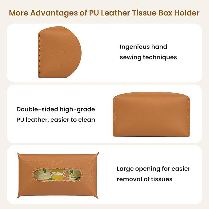 Long Tissue Box Cover, PU Leather Tissue Holder Rectangle, Facial Paper Organizer, Modern Dispenser for Bathroom, Kitchen, Home, Office, Tabletop (1, Brown, Tall)