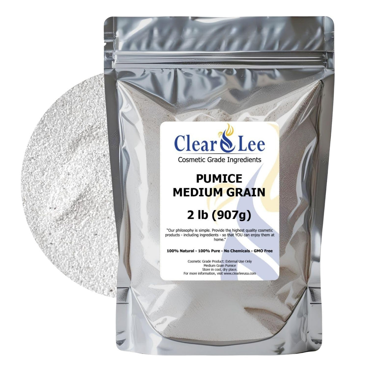 ClearLee Cosmetic Grade Pumice - 100% Pure Natural Grain/Powder - Great For Skin Exfoliation in DIY Soaps, Masks, Scrubs for Face, Body, Foot (2lb, Fine Grain)