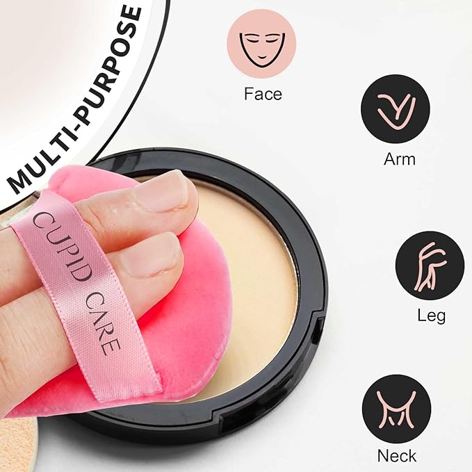 CUPID CARE 6 Pcs Triangle Powder Puff with 2 Travel Cases, Setting Powder Puffs for Face Powder and Foundation, Velour Makeup Puff for Loose Powder Body Powder, Skin-Friendly, Beauty Makeup Tools-Red