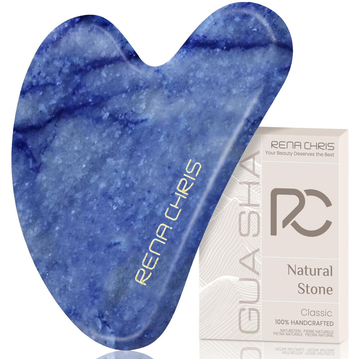 Rena Chris Gua Sha Facial Tools: Natural Jade Stone Guasha Tool for Face Acupuncture Therapy, Facial Massager for Jawline Sculpting and Puffiness Reducing (Mint Green)
