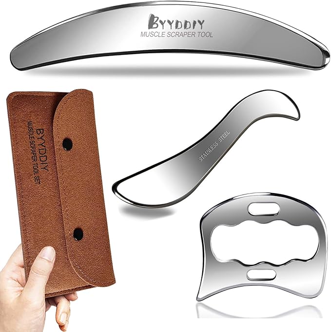 BYYDDIY-3 in 1 Stainless Steel-304 Muscle Scraper Tools Set,Scraping Massage Tools for Physical Therapy,Derma Edge & GuaSha Massage Scraper Tool