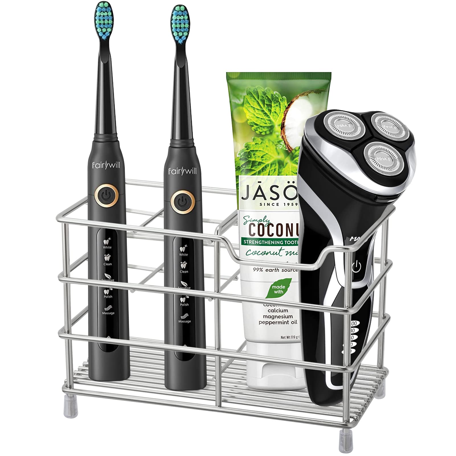 Urbanstrive 304 Stainless Steel Bathroom Toothbrush Holder Toothpaste Holder Stand Bathroom Accessories Organizer (Silver, Large)