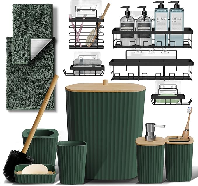 Clara Clark Bathroom Set - Christmas Bathroom Sets, Xmas Bathroom Accessories Set, 6PC Bathroom Accessory Set with Toilet Brush, Trash Can & Soap Dispenser