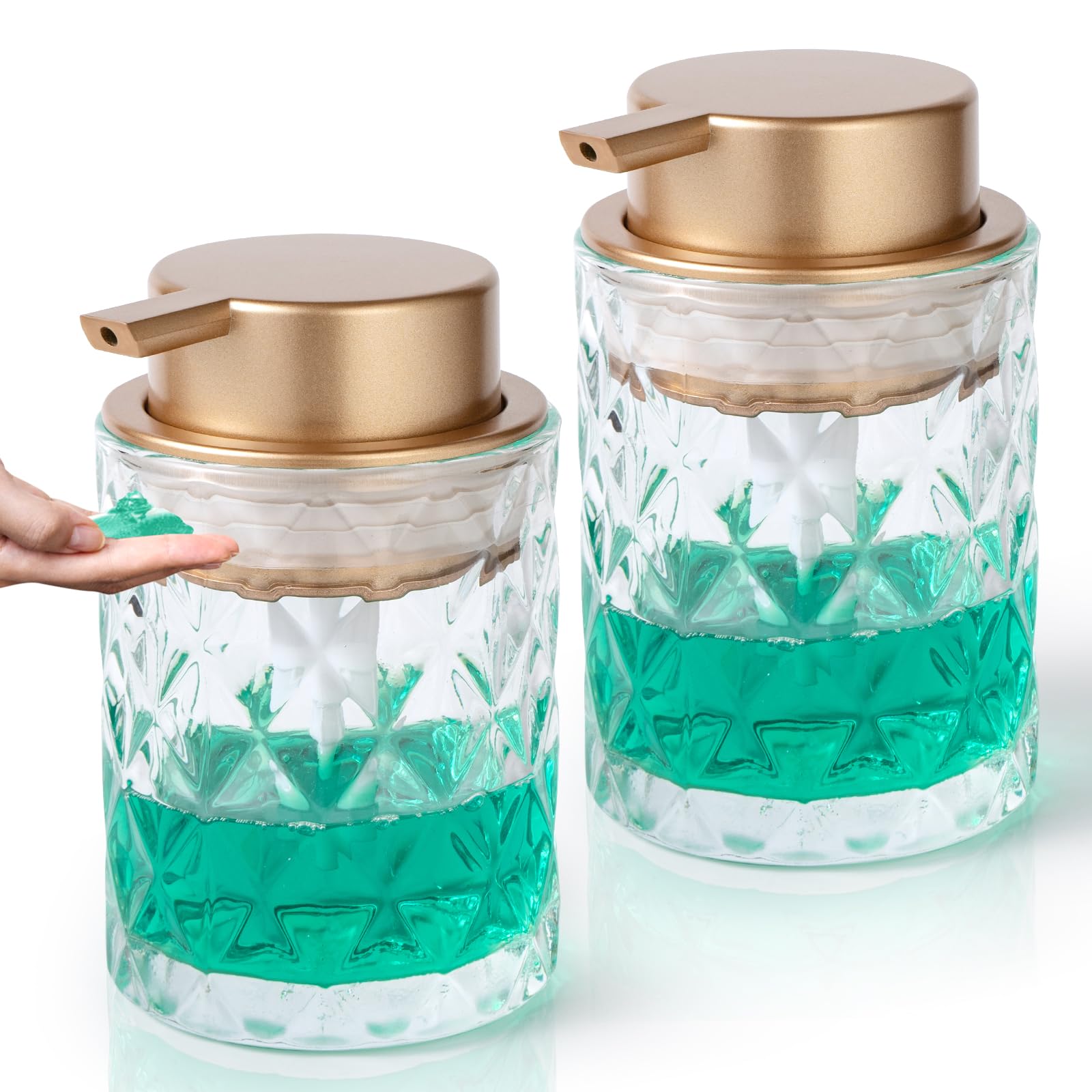 Bathroom Glass Soap Dispenser with Durable Rust-Proof Plastic Liquid Pump Hand Lotion Dispenser Antislip Shampoo Kitchen 10oz 2 Pack