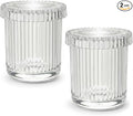 2 Pack Glass Qtip Holder Dispenser - Bathroom Organizers and Storage, Clear Apothecary Jars Set, Bathroom Essentials Accessories Decor, Vanity Makeup Storage Organizer (Clear)