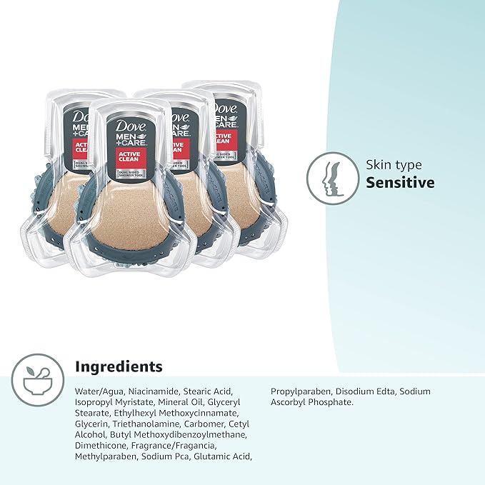 DOVE MEN + CARE Shower Scrub Tool to Exfoliate Skin, Active Clean, 4 Count