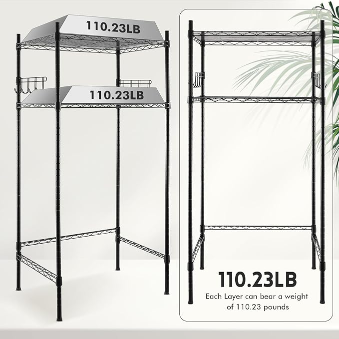 Sararoom Mini Fridge Shelf with Storage, 2-Tier Height Adjustable Mini Fridge Stand, Microwave Stand Multifunctional Rack with 4 Castor Wheel for Dorm Kitchen Office, 52” H x 24” W x 18” D, Black