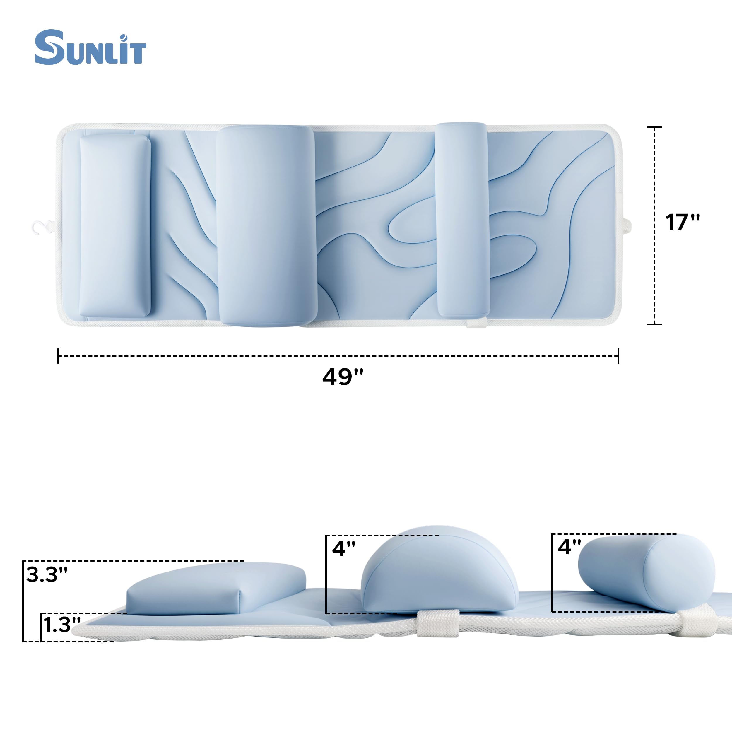 Sunlit Ultra Soft Full Body Bath Pillow for Bathtub, Luxury Thick Tub Pillow for Head Neck Back Support with Lumbar Pillow Multi-Function Stopper, Spa Pillow with Strong Suction Cups, Bath Accessories