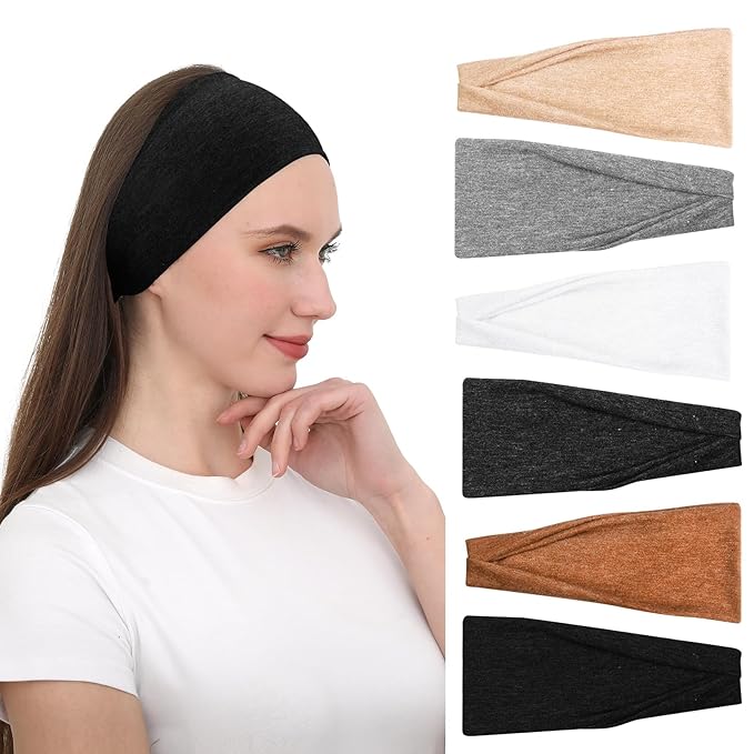 RITOPER Headbands for Women Non Slip, Wide Workout Headband Cotton Black White Head Bands Hair Bands for Women's Hair, Thick Headbands for Yoga, Running, Spa Day, Party, Travel, Fashion