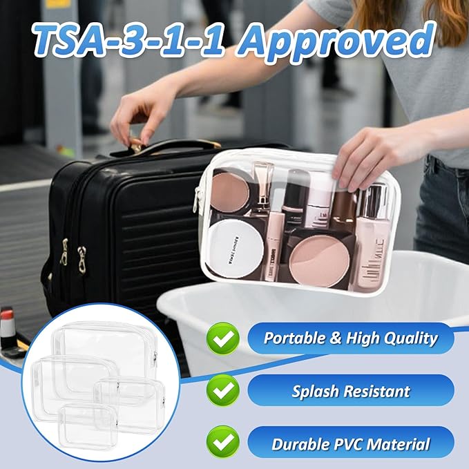 CHICAUP Clear Makeup Bags Plastic Cosmetic Bag TAS Toiletry Bag for Travelling PVC Clear Pouch Organizer Bag for Women (4, white, Multisize)