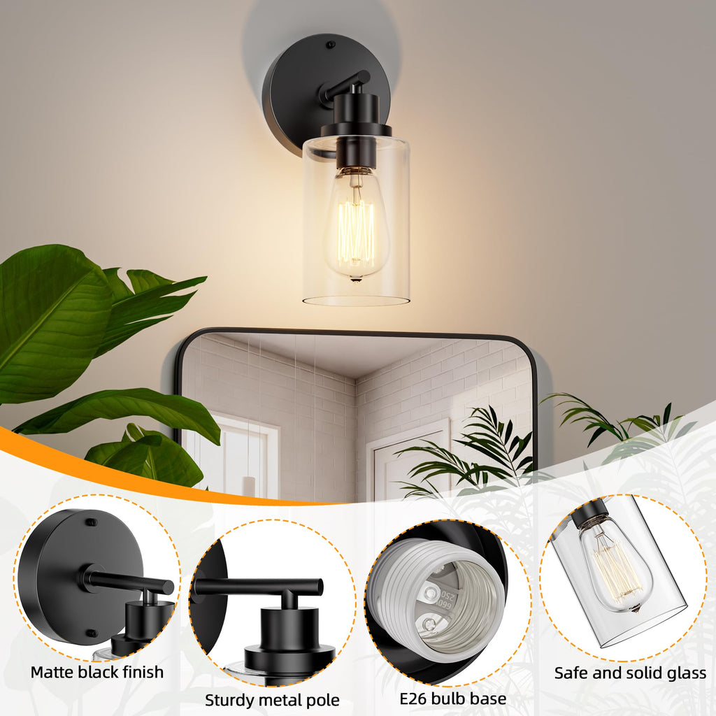 GORDNWE Modern Bathroom Wall Sconce, Matte Black Vanity Wall Light Fixture