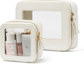 Popvibe Clear Makeup Case Toiletry Bag Travel Clear Cosmetic Bag with Zipper, Make Up Bag Organizer Traveling TSA Approved Transparent Makeup Bag Car for Essentials, Mini & Medium, White