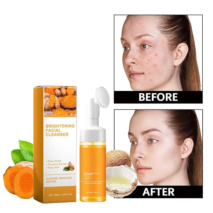 HuaQing Glow Wash Turmeric Face Wash With Brush,Deep Cleansing Exfoliating Foaming Facial Cleanser.