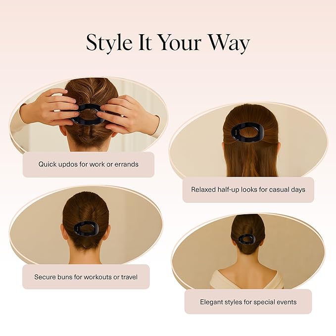 Kitsch Medium Flat Claw Clips for Women - Stylish Flat Hair Clips, Strong Hold for Thick & Fine Hair | Non-Slip for Secure, Comfortable All-Day Wear - Black