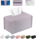 PARIERIS Tissue Box Cover PU Leather Tissue Holder Rectangle Facial Tissue Case Tissue Box Organizer Dispenser for Bathroom, Kitchen, Home, Office, Tabletop (Violet, Short)