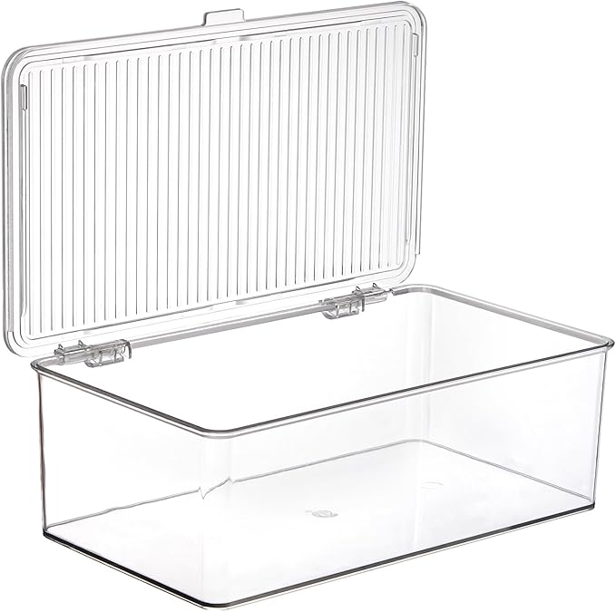 ZENFUN Set of 3 Small Stackable Storage Bins with Hinged Lid, Acrylic Organizer Box, Clear Makeup Organizer Box, Cosmetic Case for Home, Office