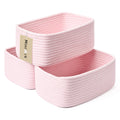 MiniArk Small Storage Baskets for Organizing | Closet Organizer Bins | Shelf Toy Basket | Woven Rope Baskets | Cube Decorative Box | Shallow Basket | 11.5x7.5x4.7” | 3 Packs Light Pink