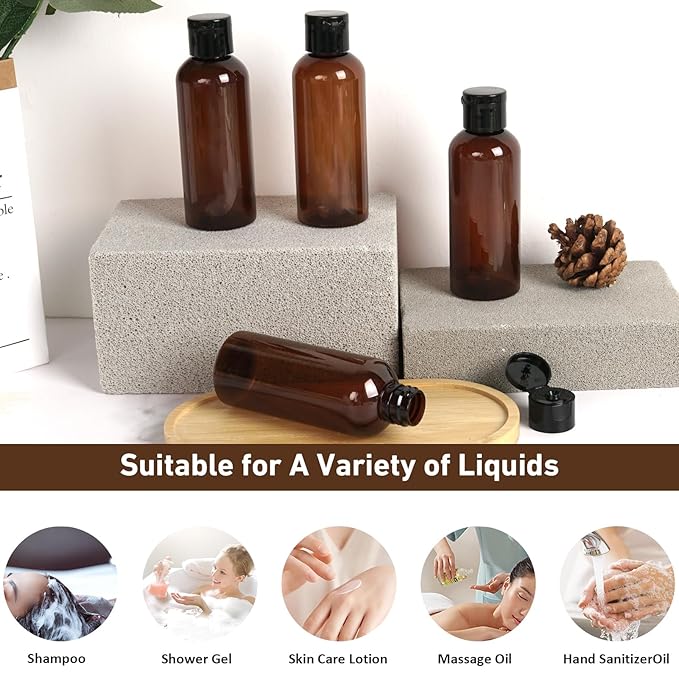 Wowang Travel Bottles for Toiletries 3.4oz 4 Pack TSA Approved Leak-Proof Travel Size Containers Squeezable Empty Plastic Toiletry Bottles for Shampoo, Conditioner, Body Wash (Brown)