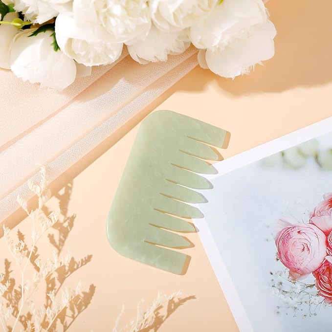 Geiserailie 2 Pcs Jade Combs Esthetician Supplies Massage Stone Hair Gua Sha Scraping Scalp Comb Facial Massage Tool Handheld Head Tools Head Caring Therapy Mother's Day for Women(Square Style)