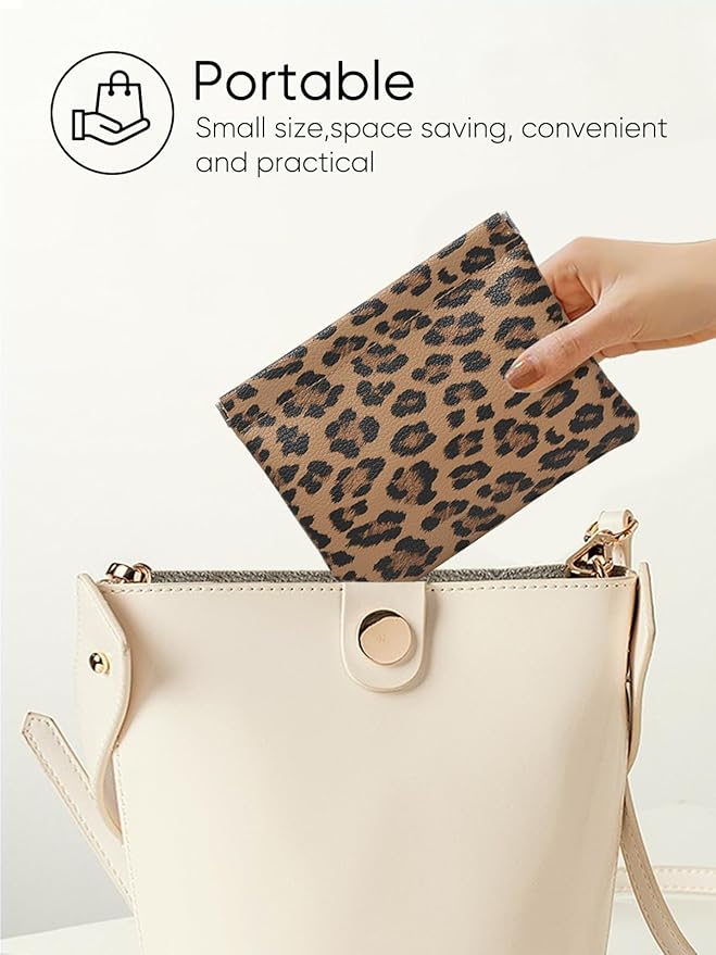 Ksriylm 2 Leopard Leather Small Makeup Pouches Set for Women,Cosmetic Accessories,Waterproof and Portable Cosmetic Bags,Self-closing,No Zipper, Aesthetic Storage Pouch,Lipstick for Purse, Brown