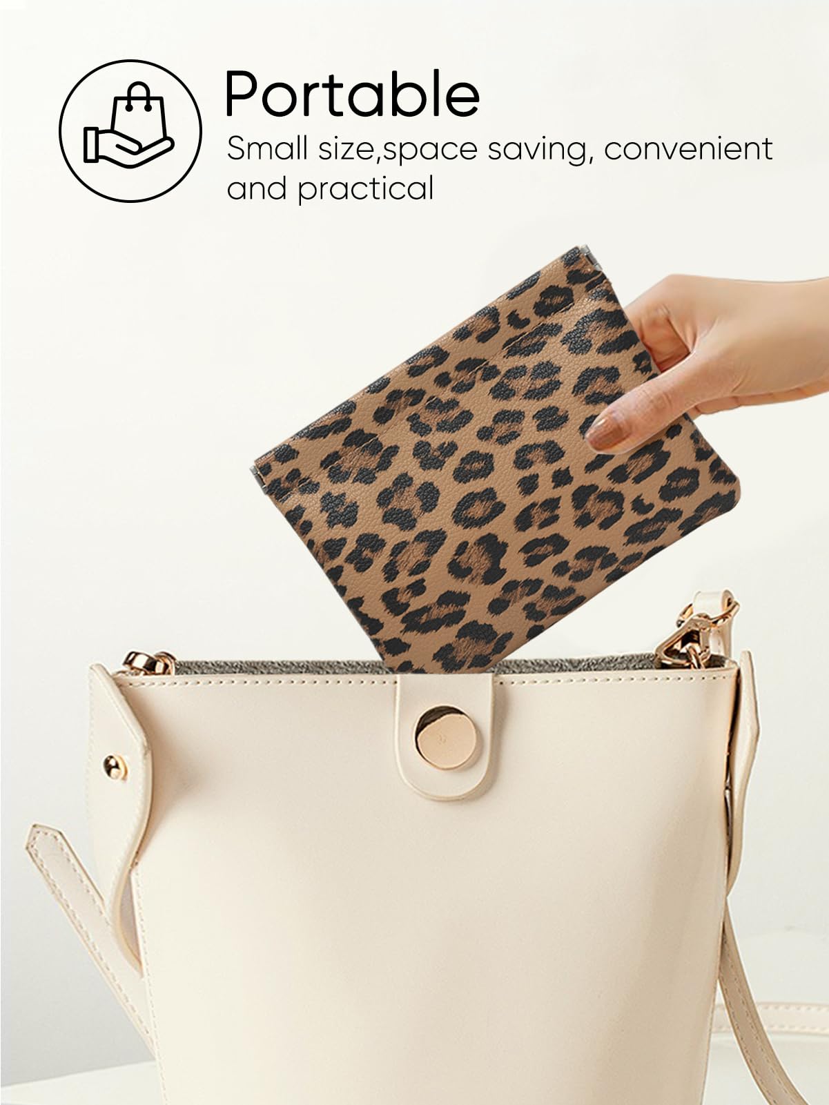 Ksriylm 2 Leopard Leather Small Makeup Pouches Set for Women,Cosmetic Accessories,Waterproof and Portable Cosmetic Bags,Self-closing,No Zipper, Aesthetic Storage Pouch,Lipstick for Purse, Brown